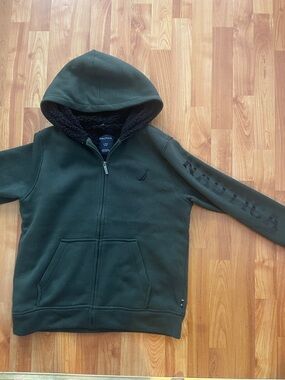 Nautica Kids Hooded Zip Puffer Jacket in Dark Green